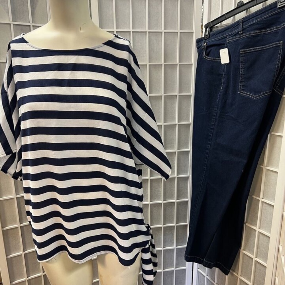 Michael Kors/Woman With,Pant Suit Casual Jeans,White-Blue striped blouse,Sz 18.!